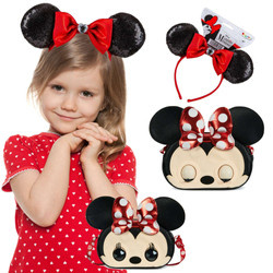 Purse Pets Disney Myszka Minnie Interaktywna Czarna Torebka z ruchomymi oczami + Cekinowa opaska do włosów Uszy Myszki Minnie z kokardką