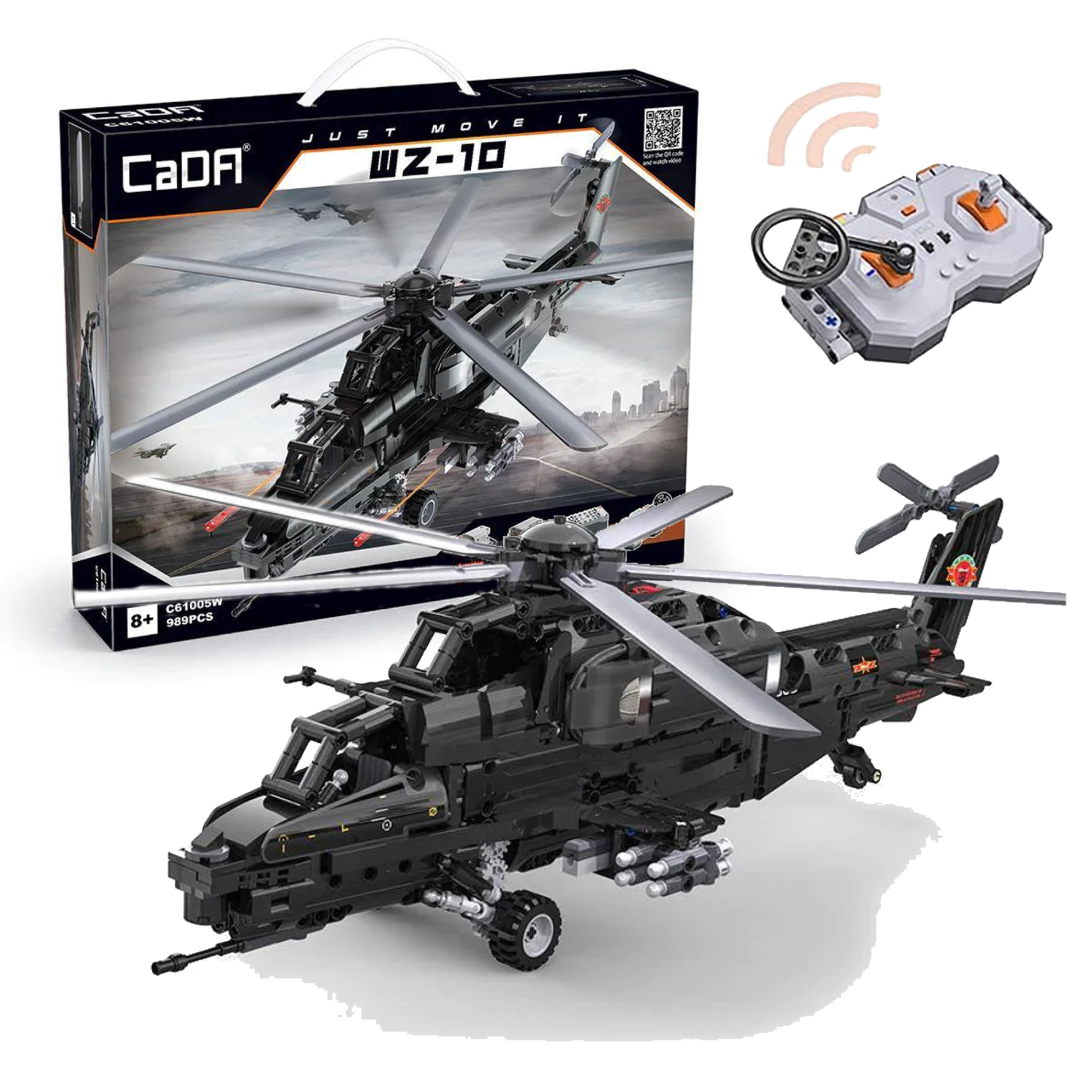 Klocki konstrukcyjne CaDA Zdalnie sterowany Helikopter wojskowy migowiec szturmowy WZ-10 RC 989 elementw