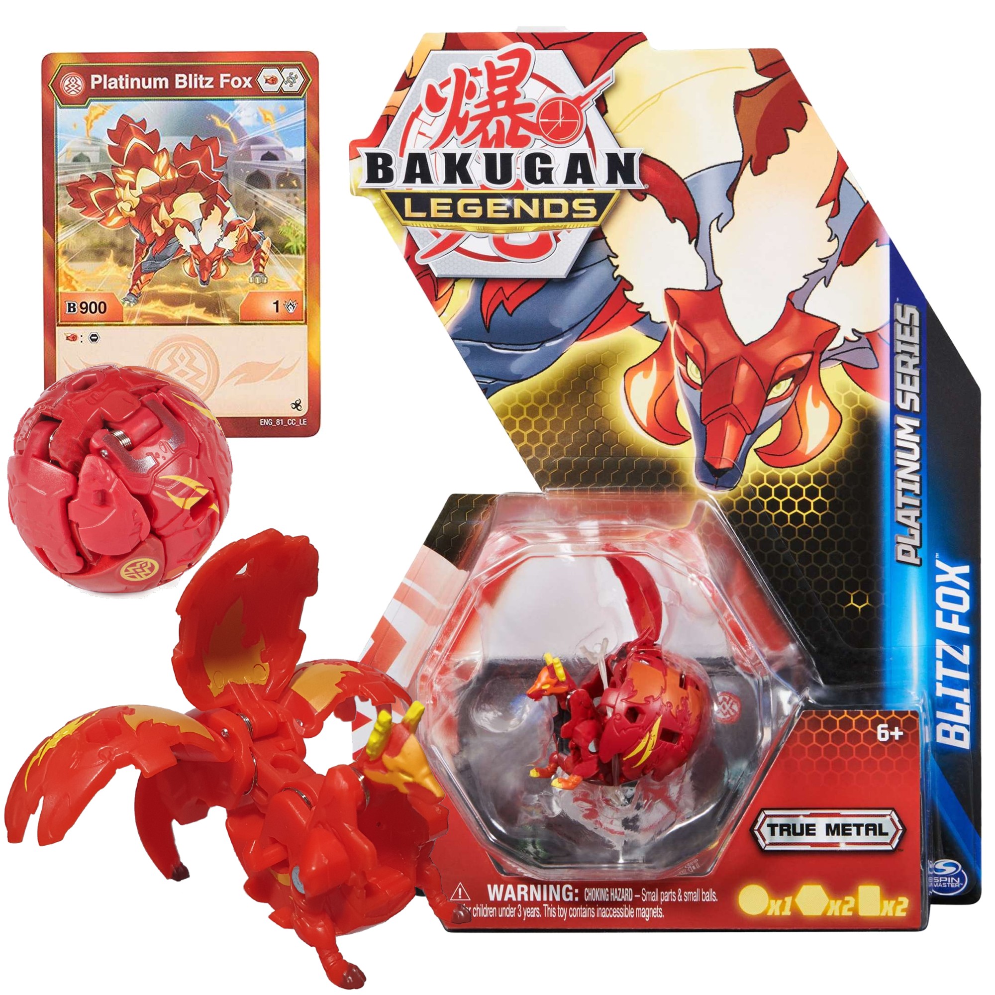 Bakugan Legends Platinum czerwona figurka Kolekcjonerska Blitz Fox karty + arkusz kolekcjonerski 6+