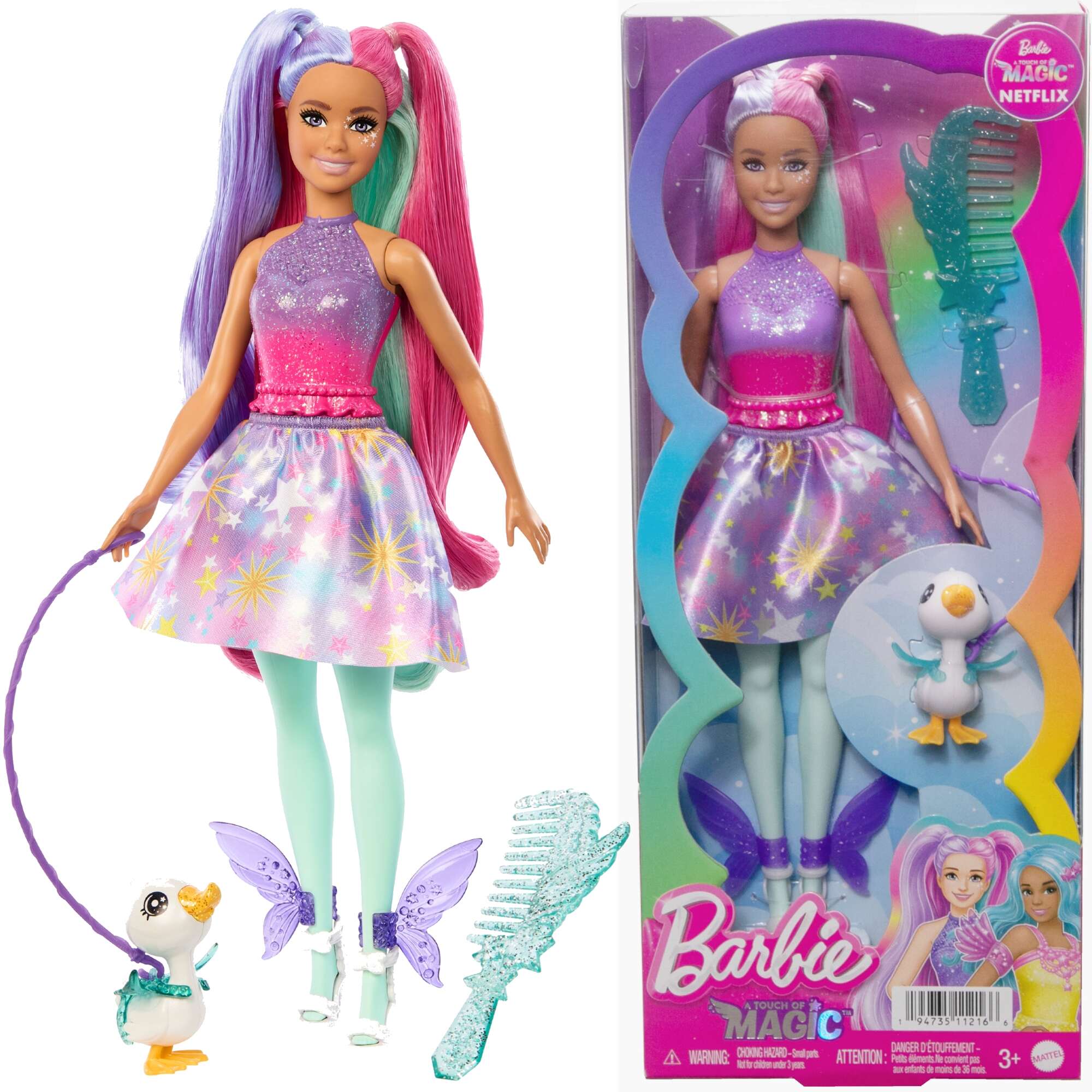 Barbie ma³y zestaw Lalka Kolekcjonerska a Touch of Magic Teresa niebieskow³osa wró¿ka + pupil i akcesoria
