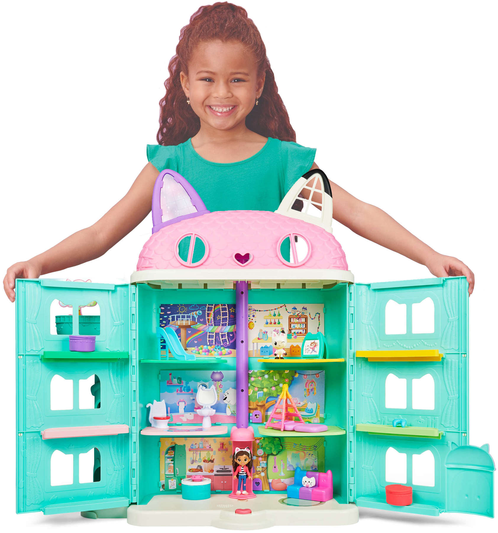 Koci Domek Gabi Interaktywny 60 cm wielki duy dom dla lalek + figurki Kiciu Pandu i Gabi Gabby's Purrfect Dollhouse DWIK