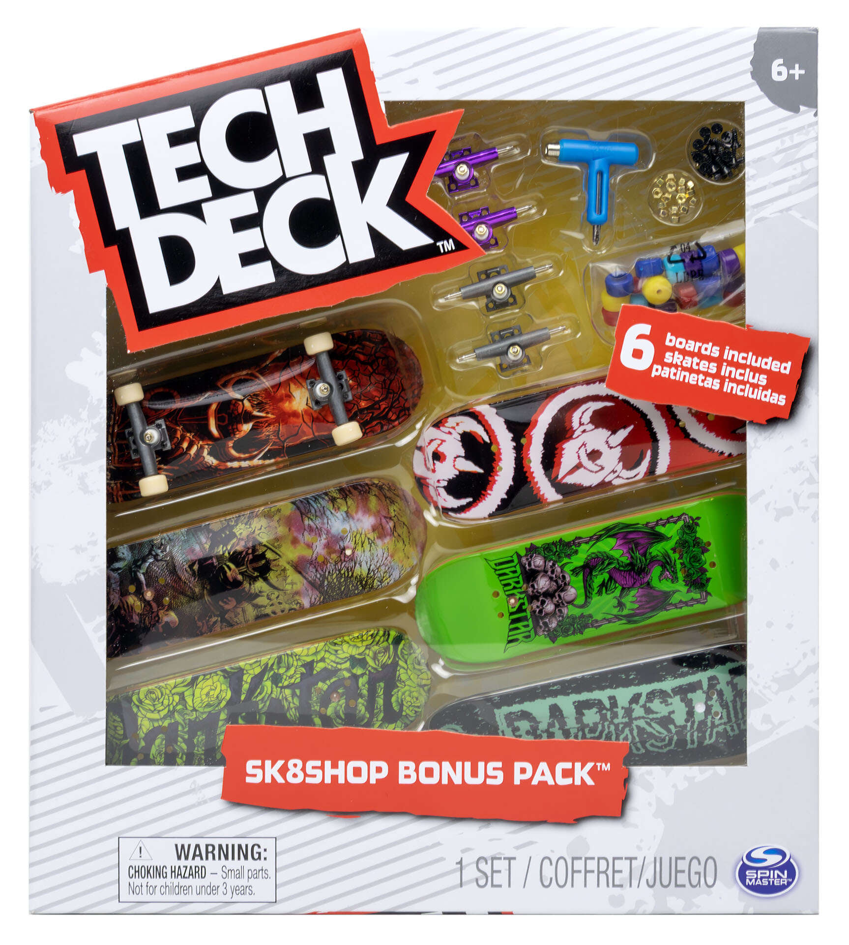 Zestaw 6 kolorowych deskorolek Bonus Pack Sk8Shop Darkstar + akcesoria Tech Deck Spin Master