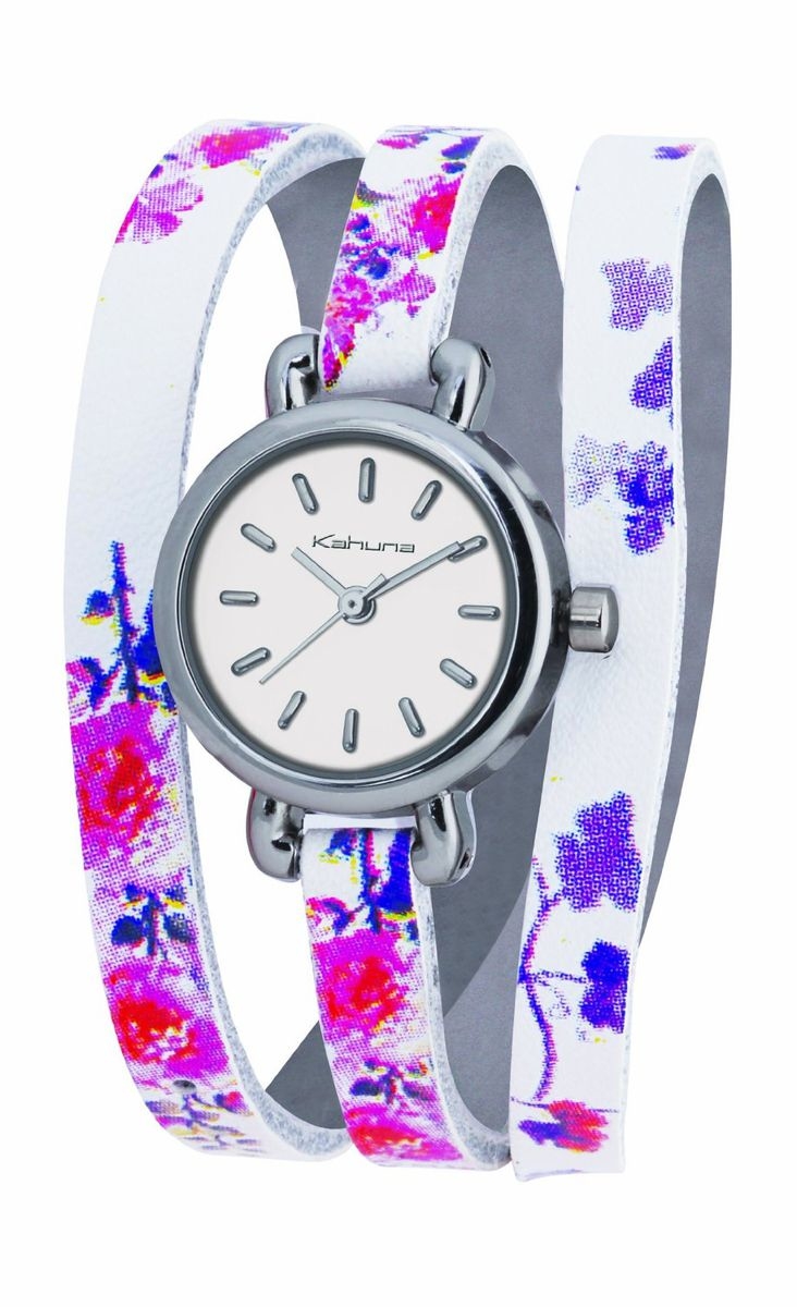 Zegarek damski Kahuna KLS-0189L w kwiaty Skrzany