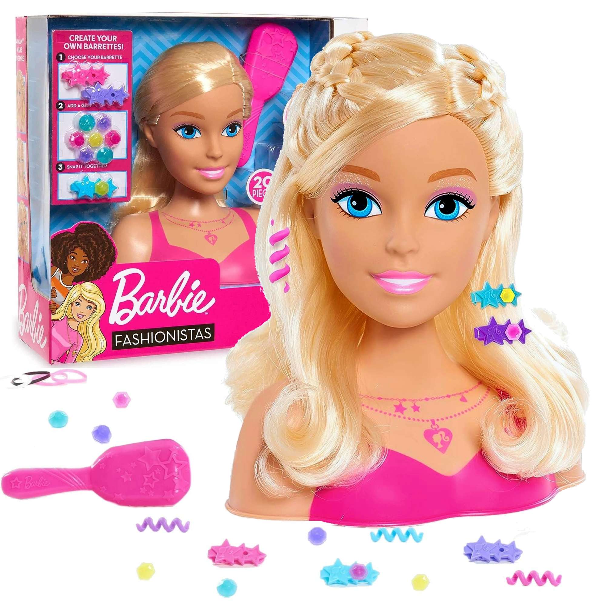 Zestaw Lalka Gowa do stylizacji czesania wosw Barbie Fryzjer + akcesoria 20 elementw