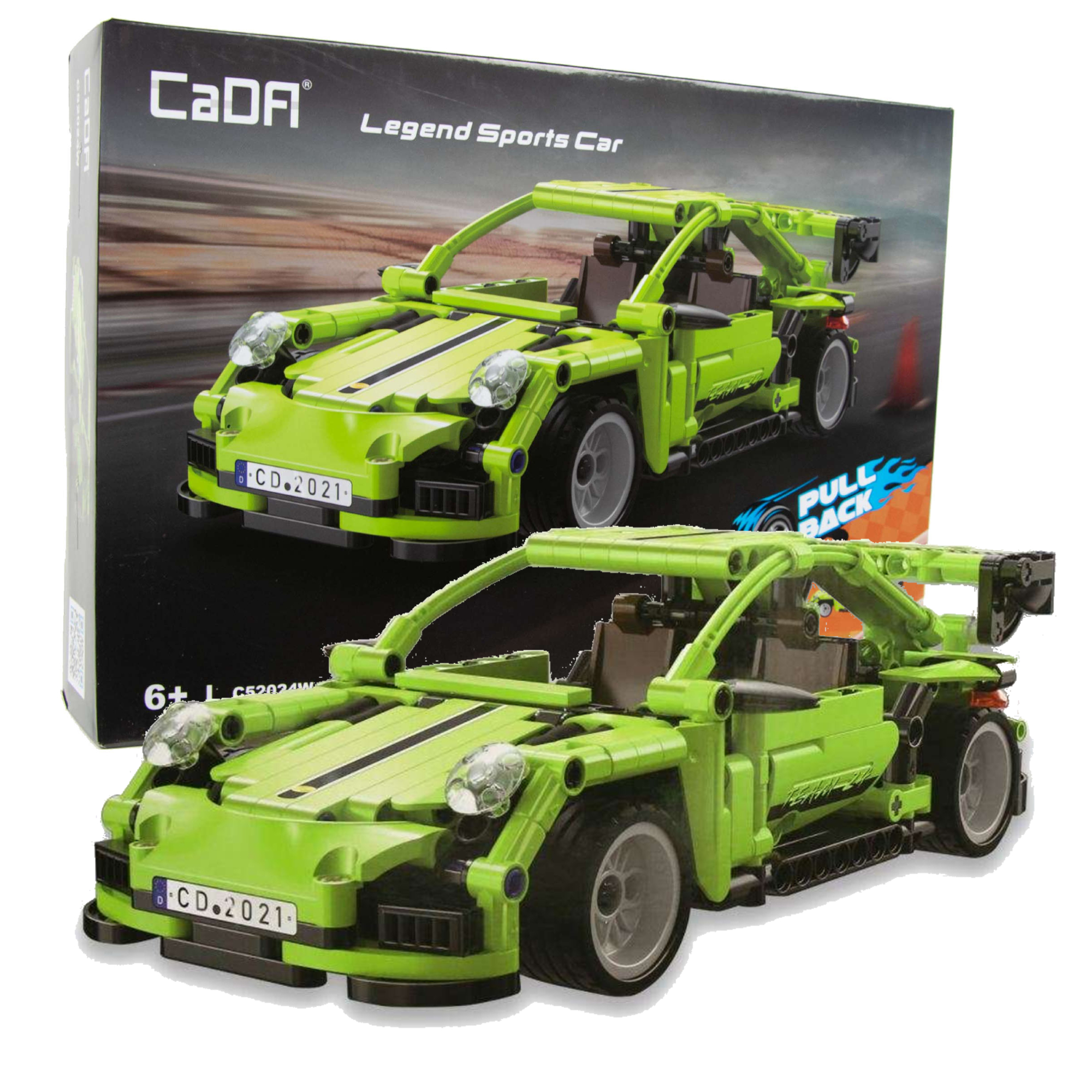 Klocki konstrukcyjne CaDA Samochd Wycigwka z napdem Pull-back Zielone Auto Wycigowe Legend Sports Car 387 elementw