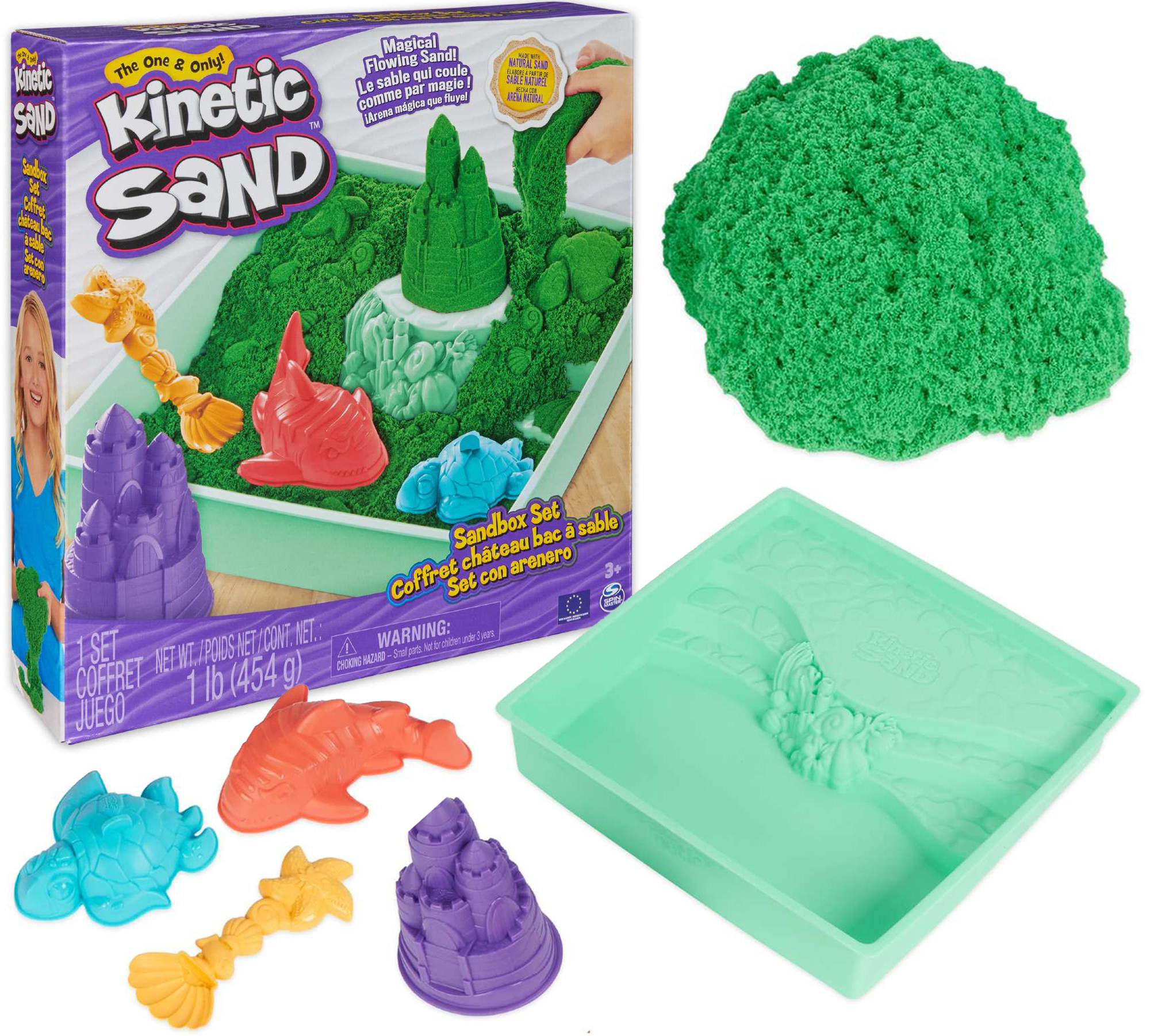 Piasek kinetyczny plastyczny Kinetic Sand Zestaw Zielony zamek + foremki taca i akcesoria Spin Master