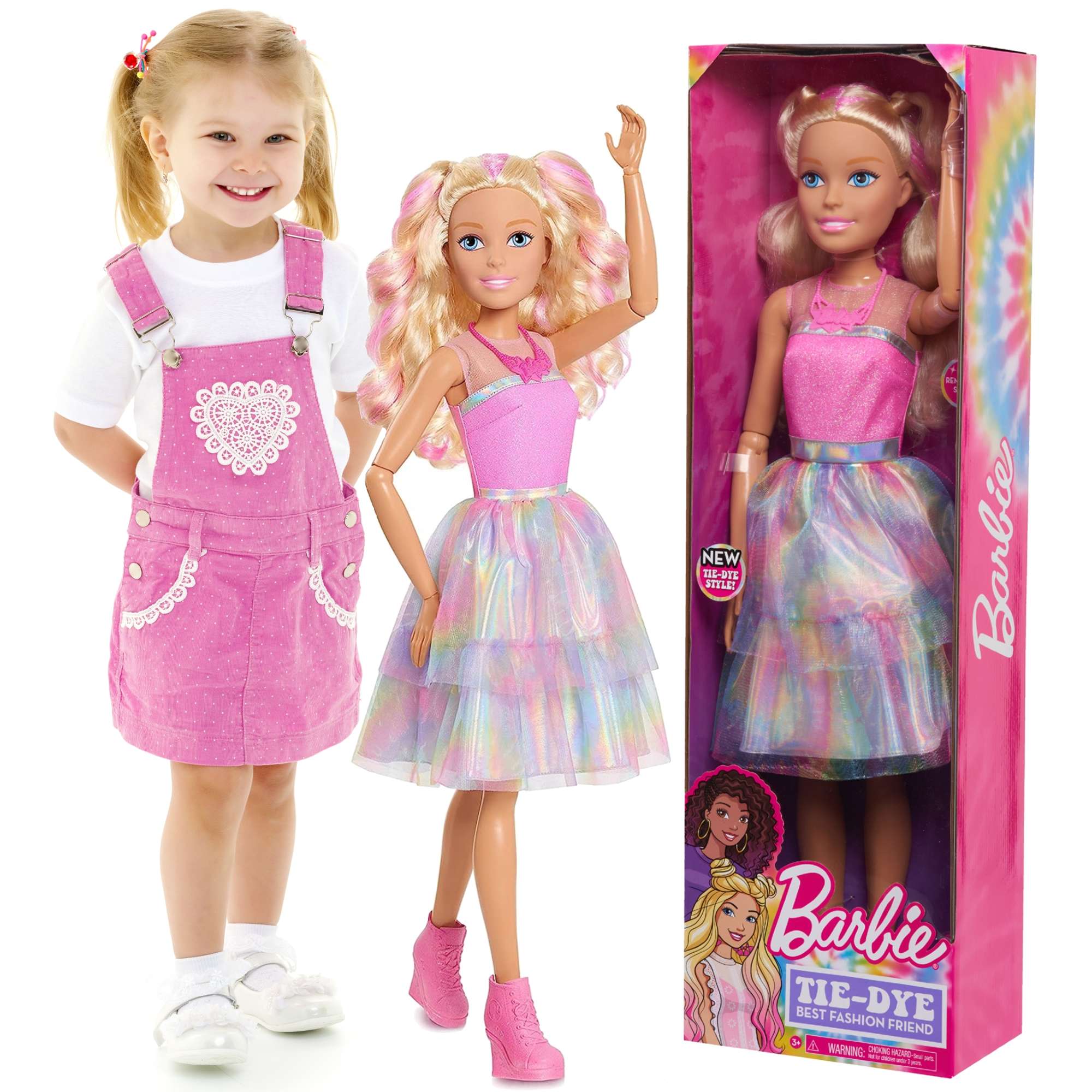 Du¿a lalka Barbie blondynka w modnej kolorowej kreacji 70 cm tie-dye ruchome rêce i g³owa