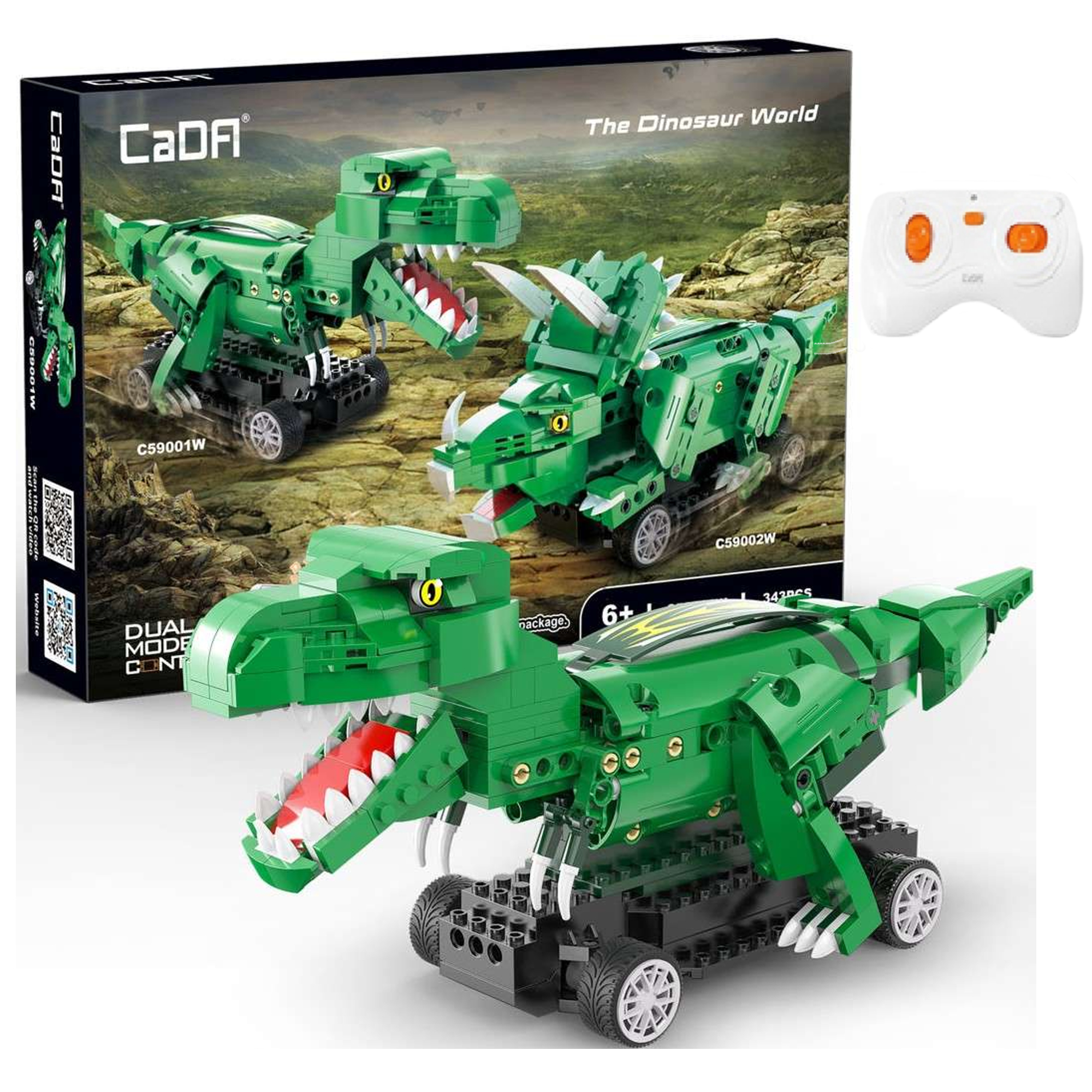 Klocki konstrukcyjne CaDA Zdalnie sterowana figurka Zielony Dinozaur T-Rex Tyranozaur RC Dual Mode 343 elementy