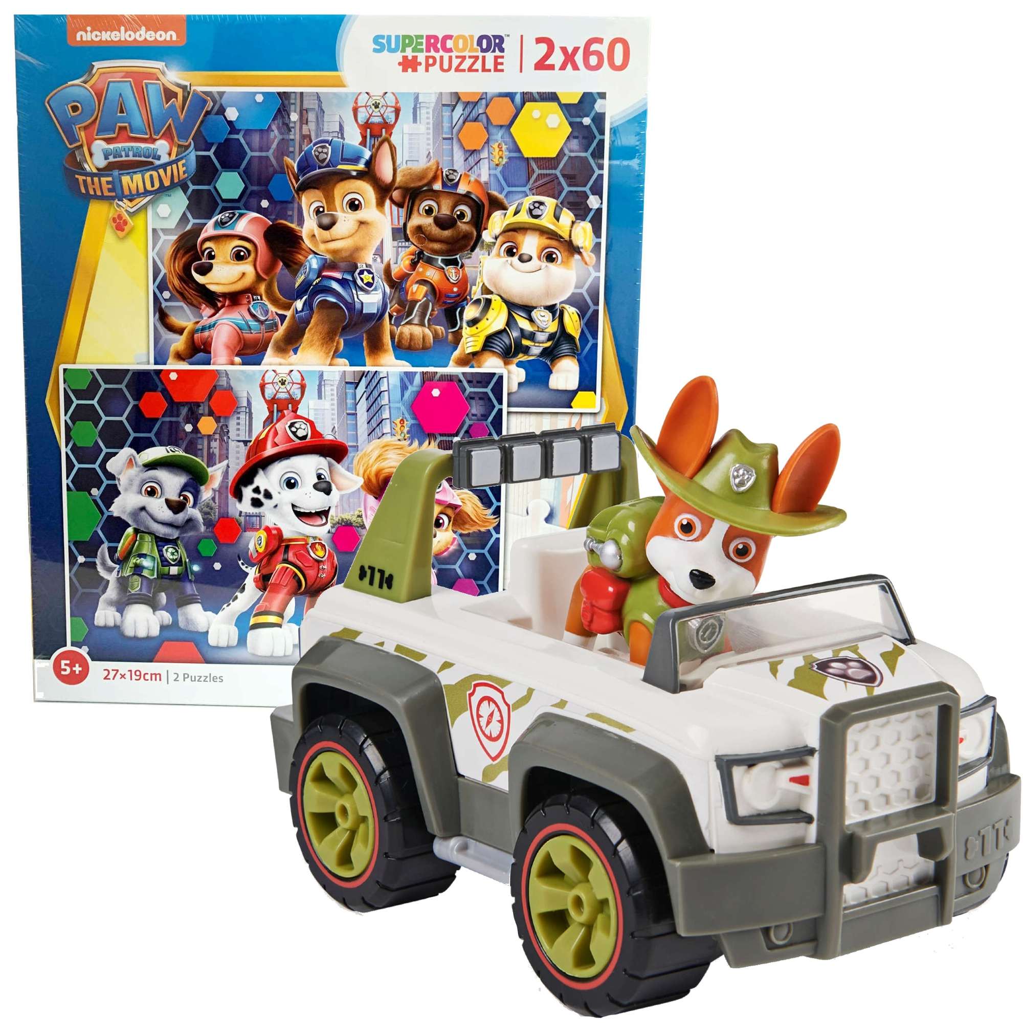 Psi Patrol Tracker Jeep Pojazd z figurk± Jungle + Puzzle 2x60 elementów Psi Patrol Movie