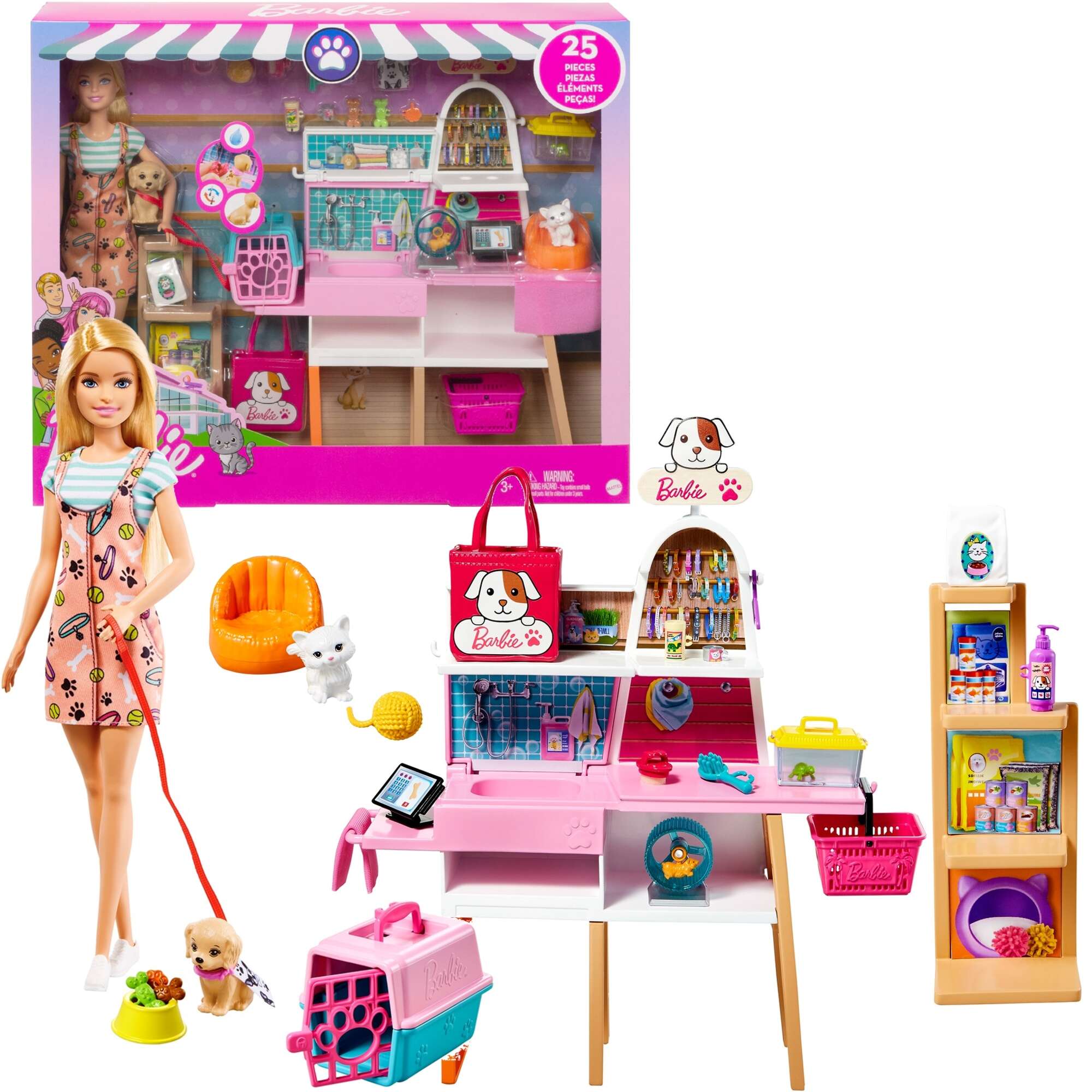 Barbie zestaw do pielgnacji zwierzt lalka figurki + akcesoria 25 elementw