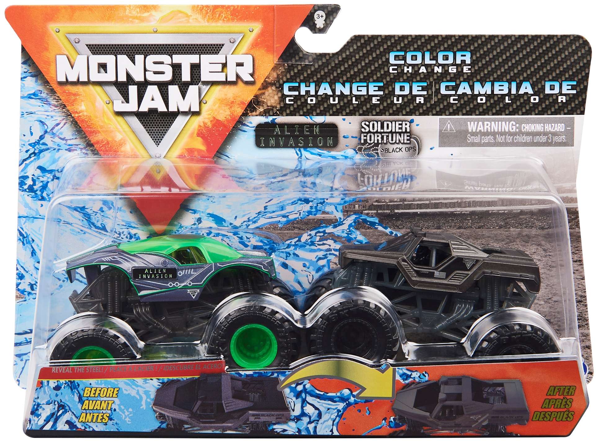 Monster Jam zestaw auta Alien Invasion + Soldier Fortune zmieniaj±ce kolor