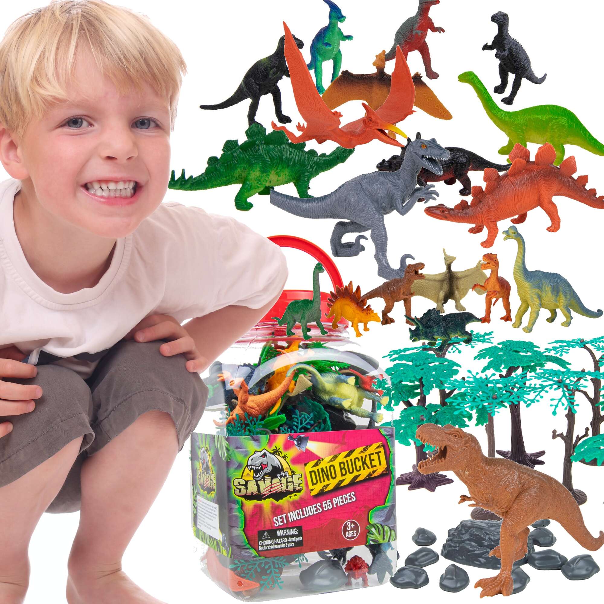 Park Jurajski duy zestaw dinozaurw, figurki w pojemniku, 55 elementw
