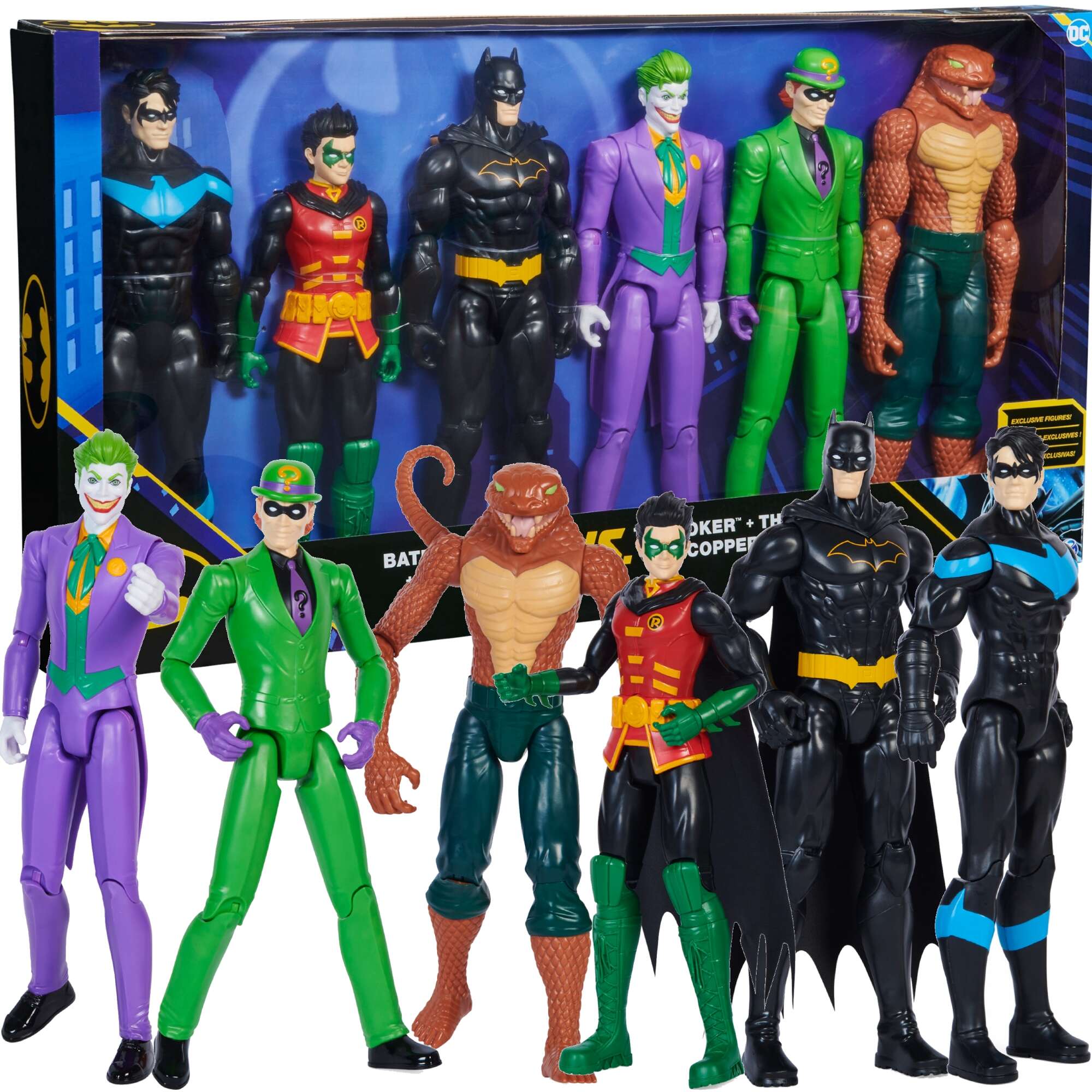 Duy Zestaw 6w1 DC Comics Due figurki Batman, Robin, Nightwing, Joker, Czowiek Zagadka, Copperhead 28 cm 3+
