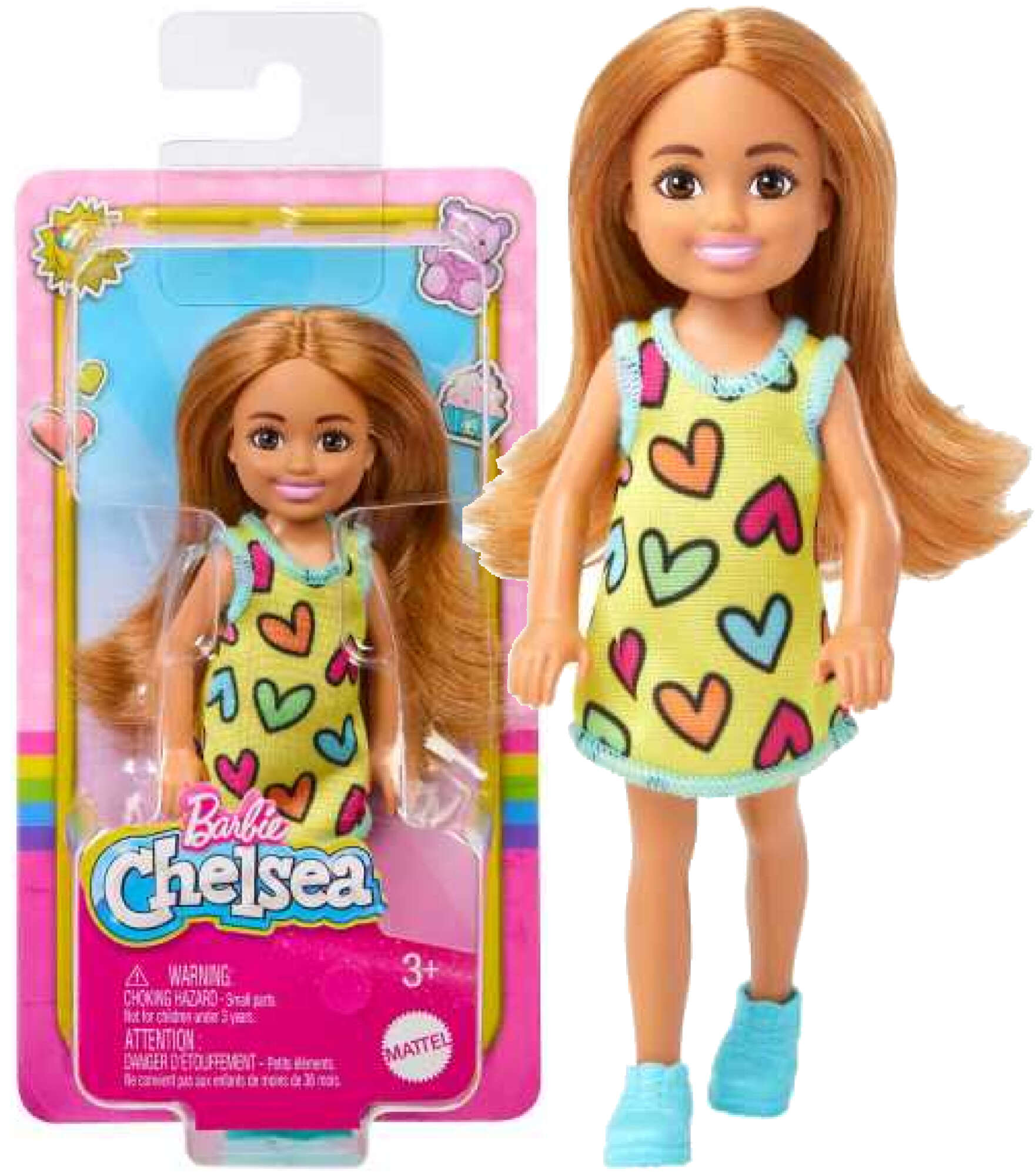Lalka Barbie Chelsea Dziewczynka w sukience w serca maa laleczka 14 cm