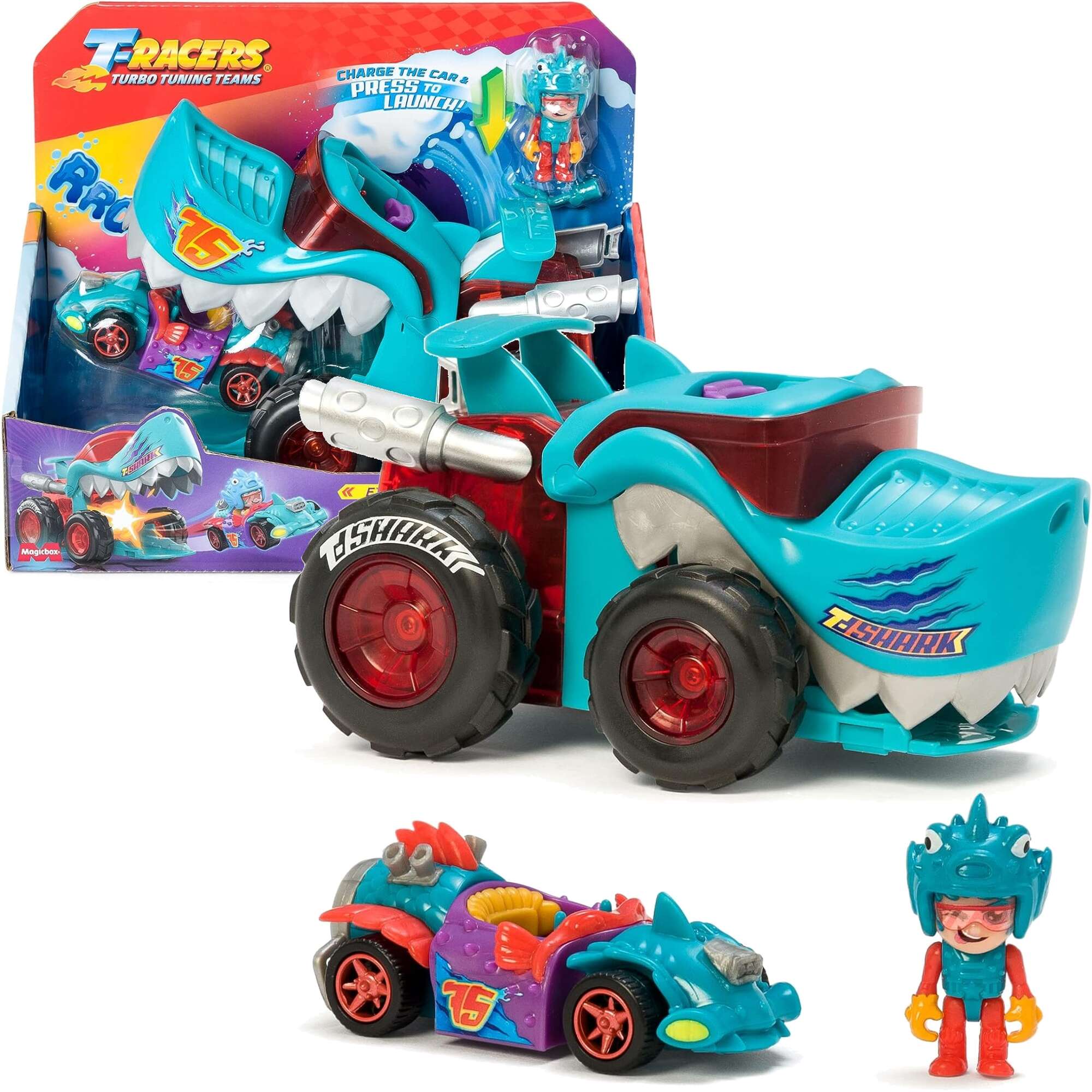Zestaw T-Racers T-Shark Mega Wheels Auto wyrzutnia i kierowca