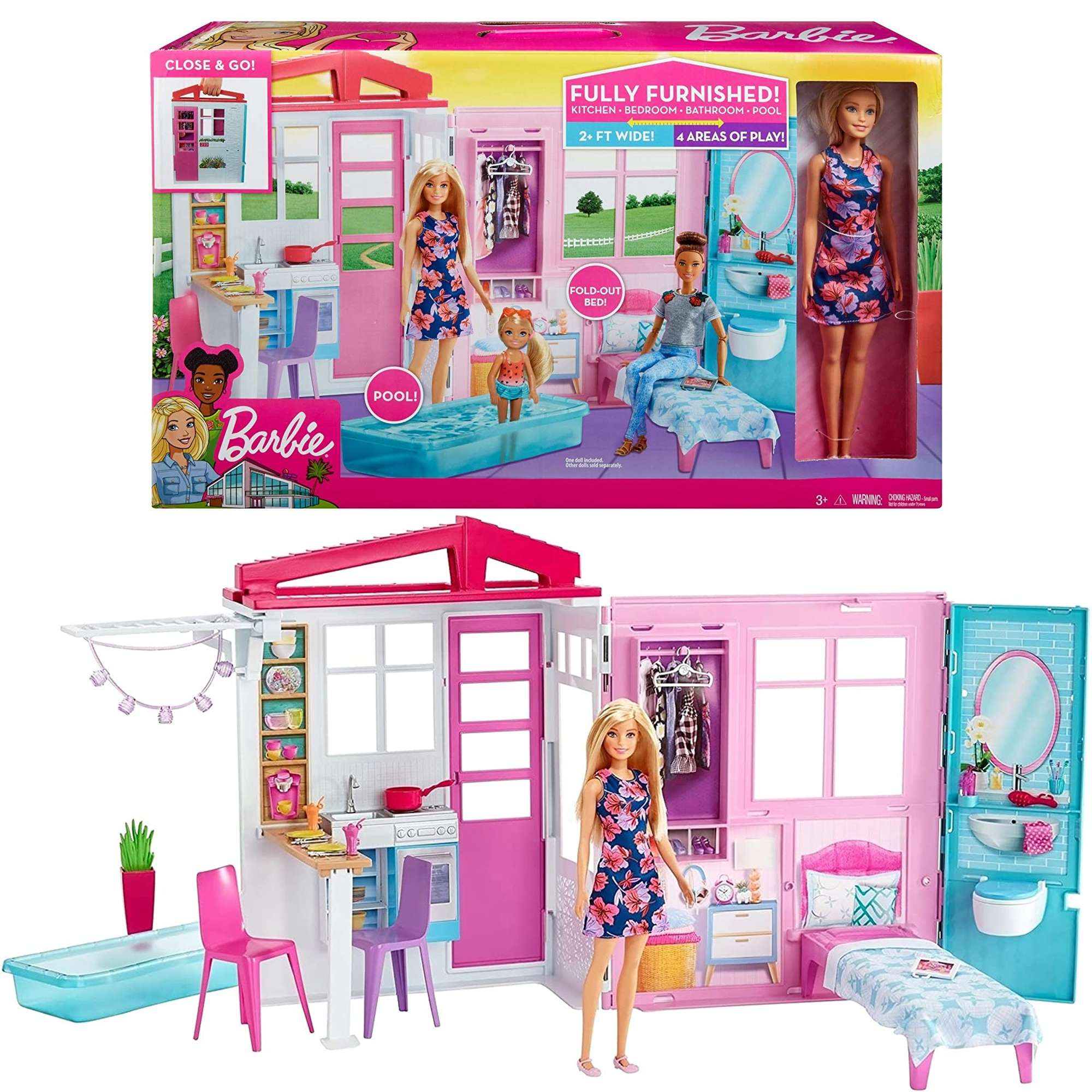 Barbie Przytulny Domek dla lalek z wyposa¿eniem + lalka Barbie