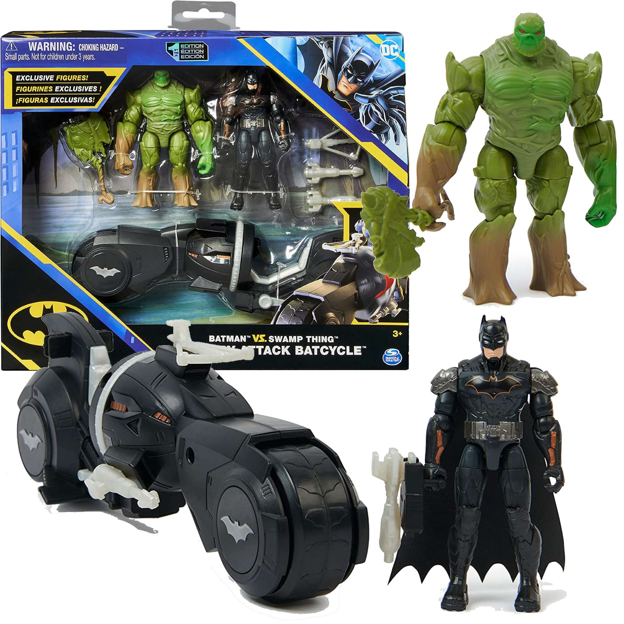 Batman vs Potwr z bagien DC Zestaw Swamp Thing + motor motocykl i akcesoria