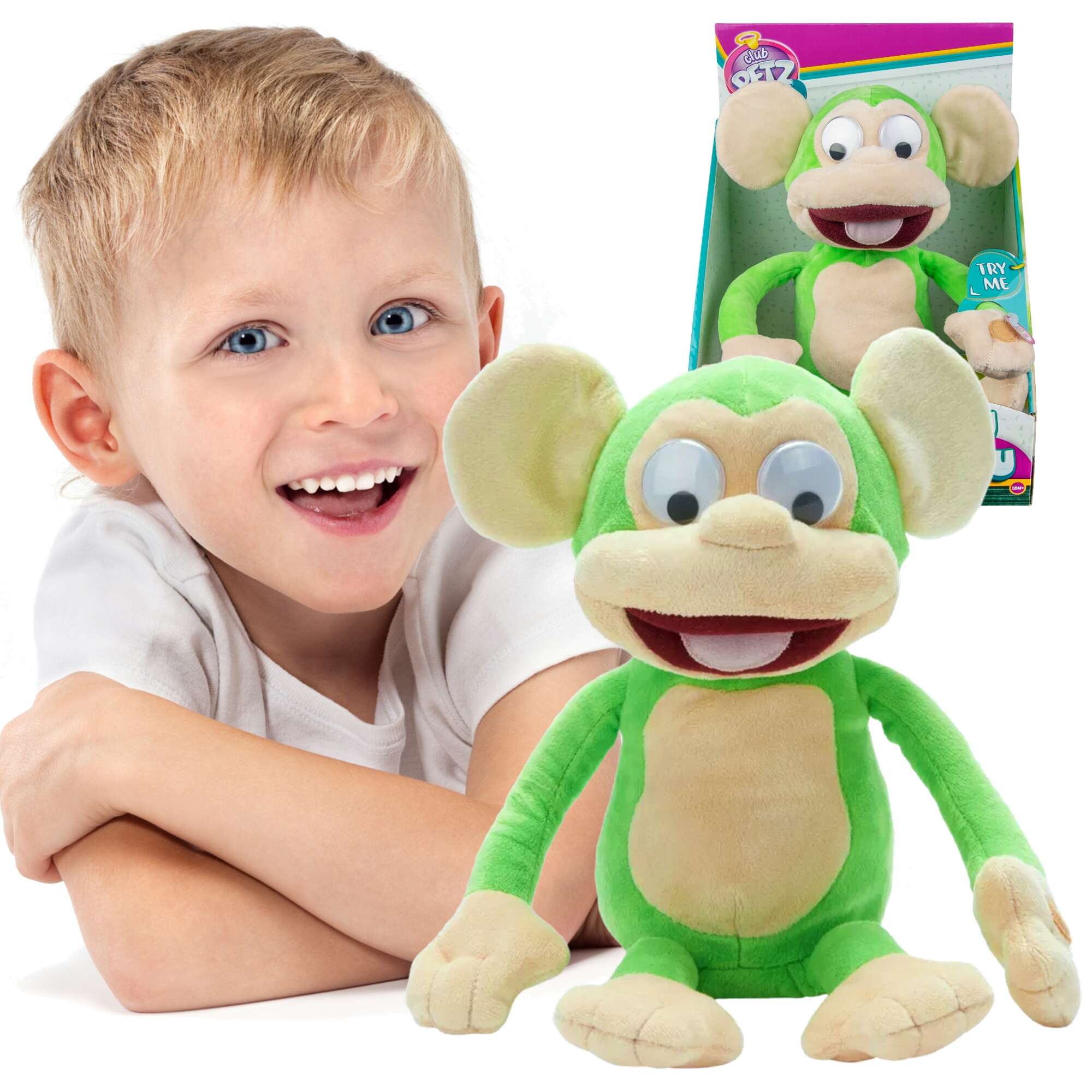 Mapka Chichoczca mieje si Wibruje Turlajca Interaktywna Zielona maskotka Fufris Funny Monkey Dwik
