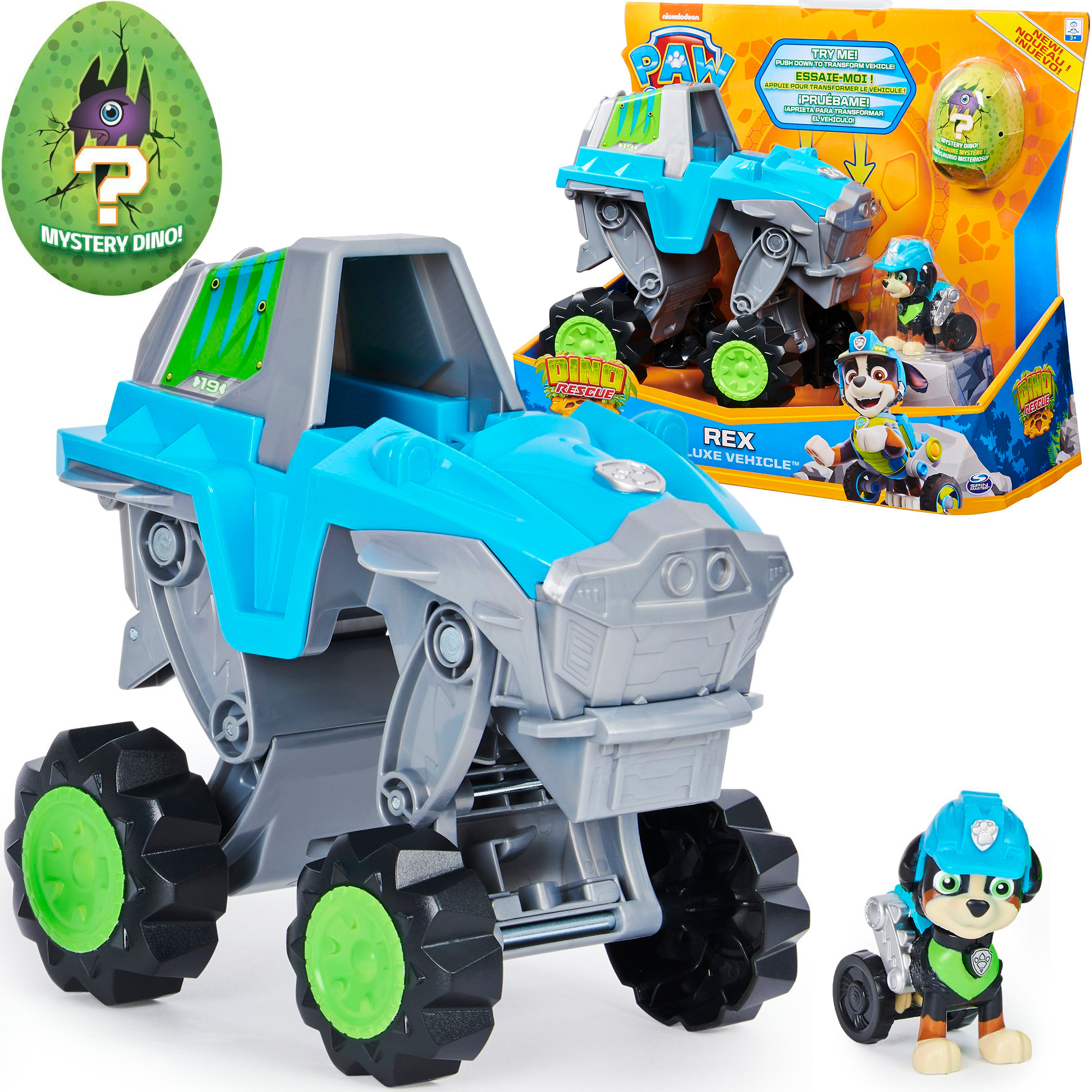 Psi Patrol 3w1 Dino Rescue figurka Rex du¿y pojazd samochód + dinozaur niespodzianka