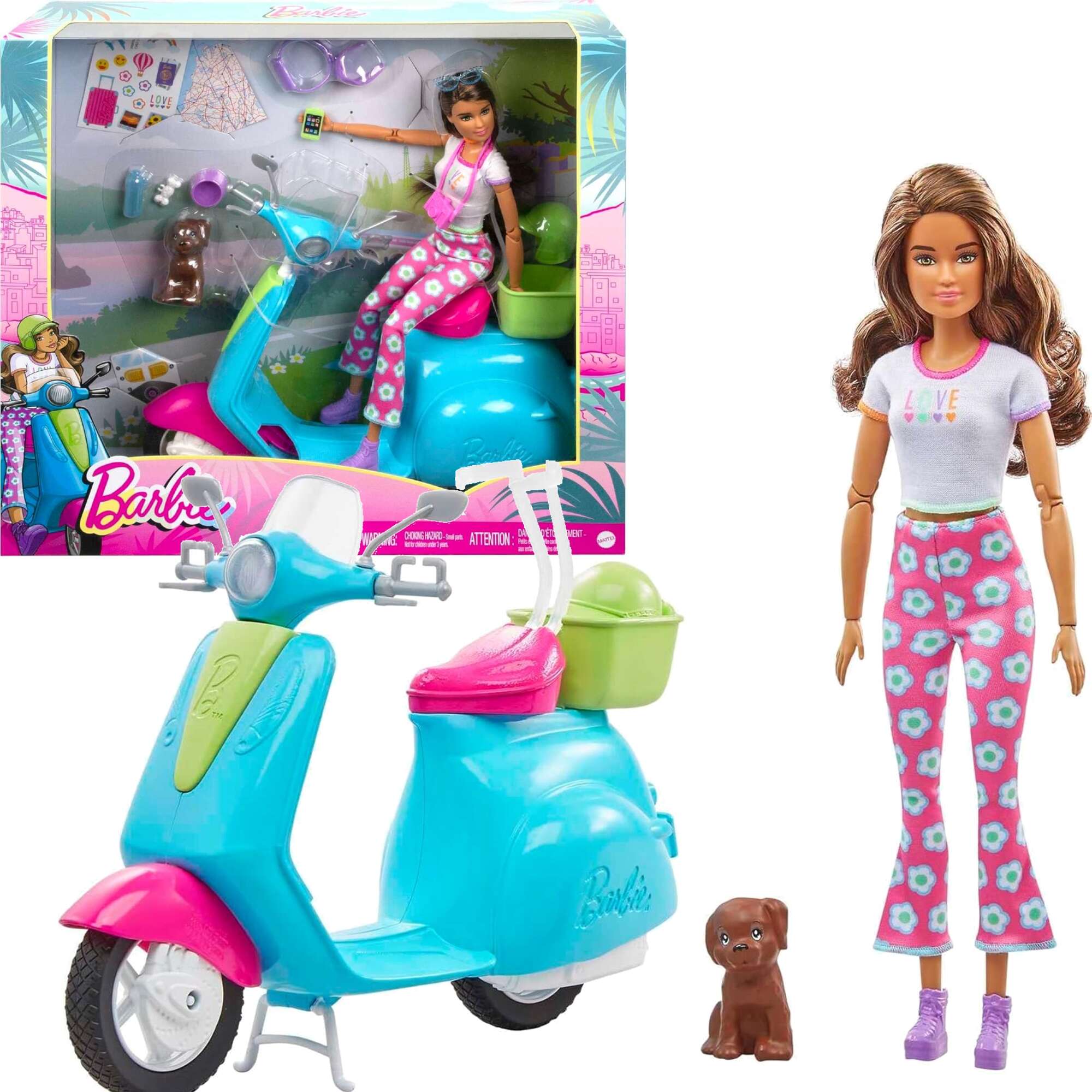Lalka Barbie Wakacyjna zabawa na skuterze + akcesoria