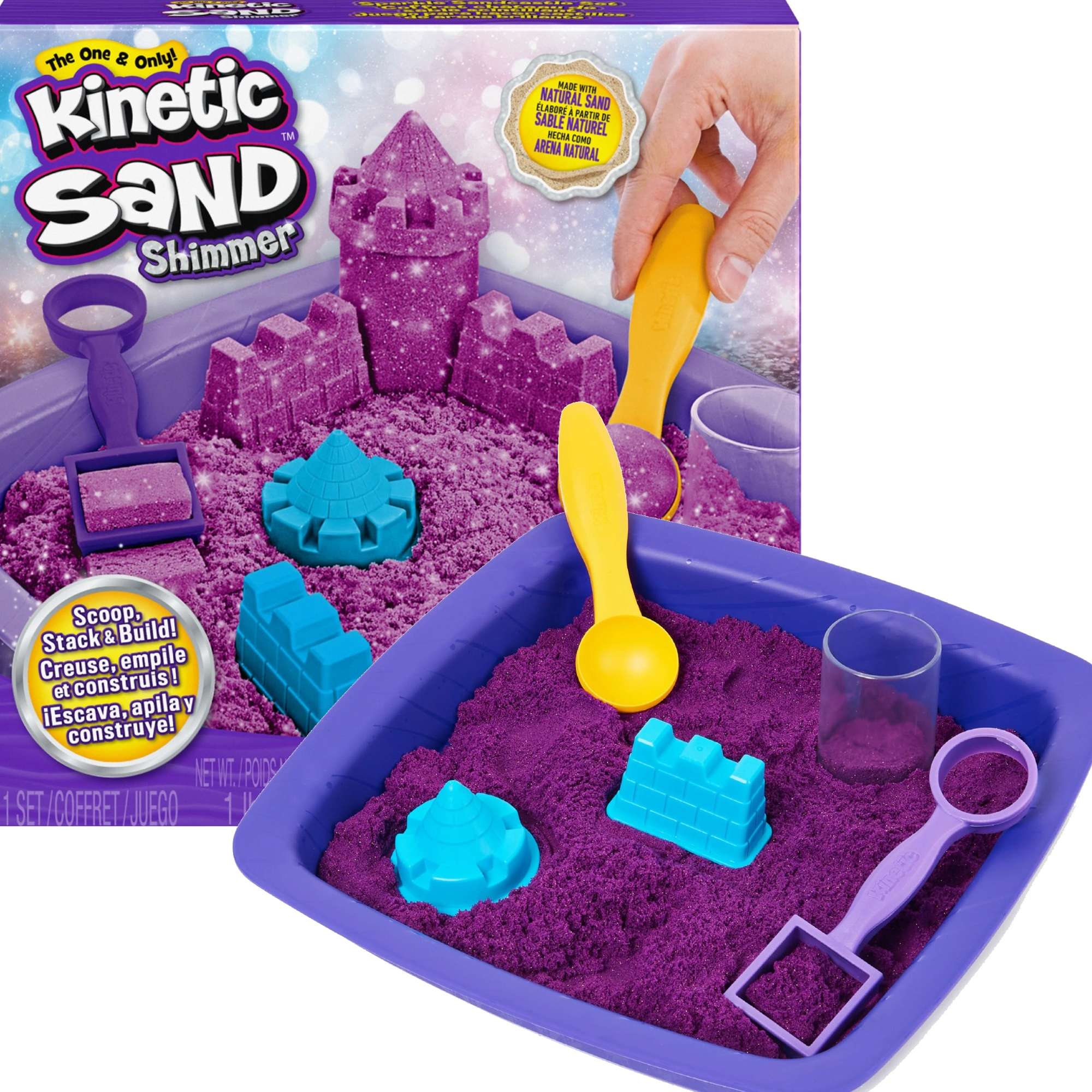 Kinetic Sand Shimmer Piasek kinetyczny zestaw brokatowy fioletowy