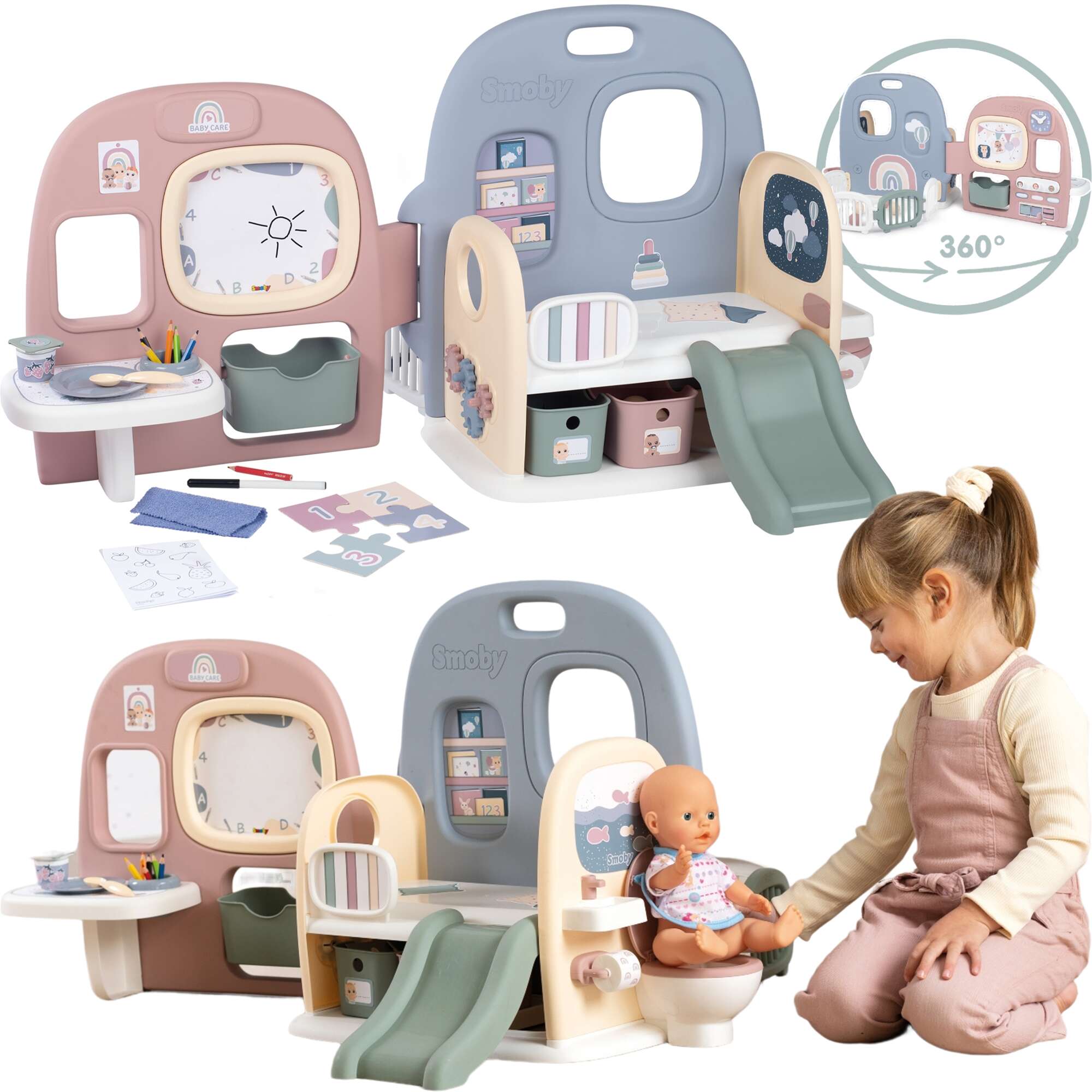 Baby Care Zestaw Centrum rozrywki Kcik Zabaw dla lalki + 27 akcesoriw