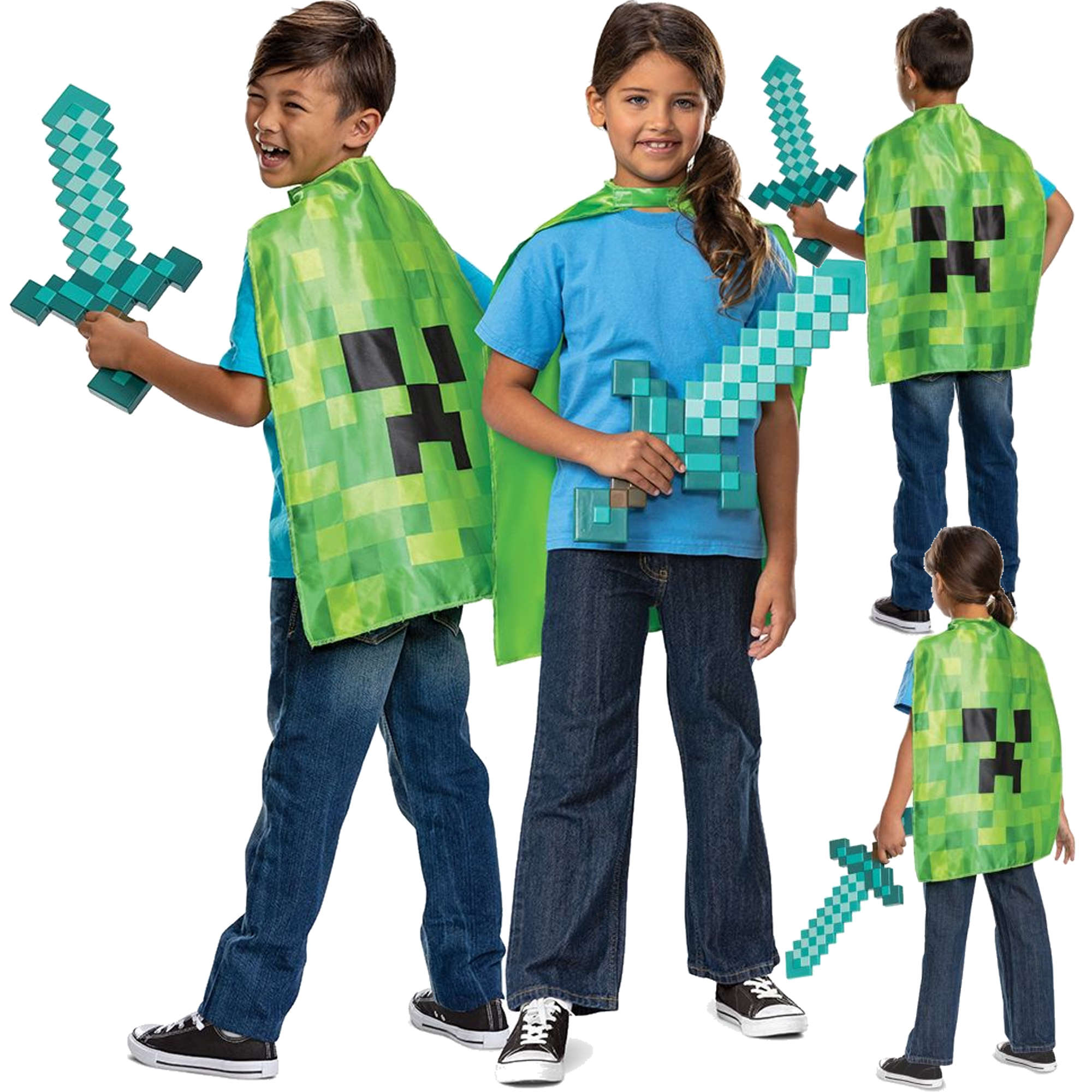Minecraft kostium Halloween, strj karnawaowy zestaw miecz + peleryna Creeper