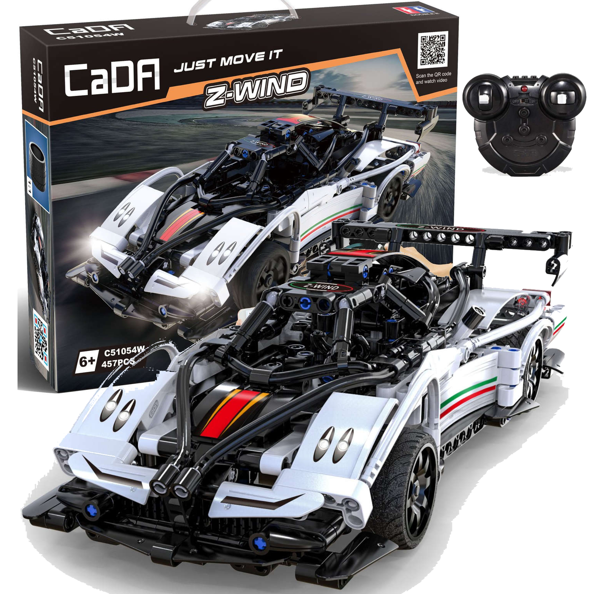 Klocki konstrukcyjne CaDA Zdalnie sterowany Pojazd samochd Z-Wind Biae auto Wycigowe RC 457 elementw Dual Mode