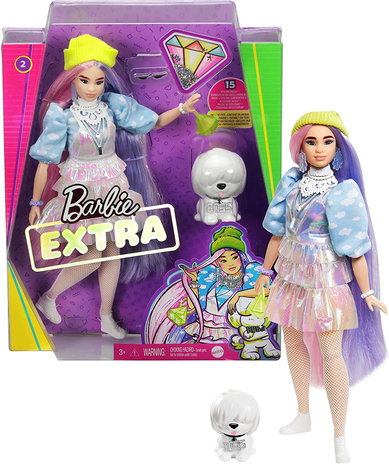 Mattel GVR05 Lalka Barbie Fashionistas Extra z akcesoriami i pieskiem pupilem