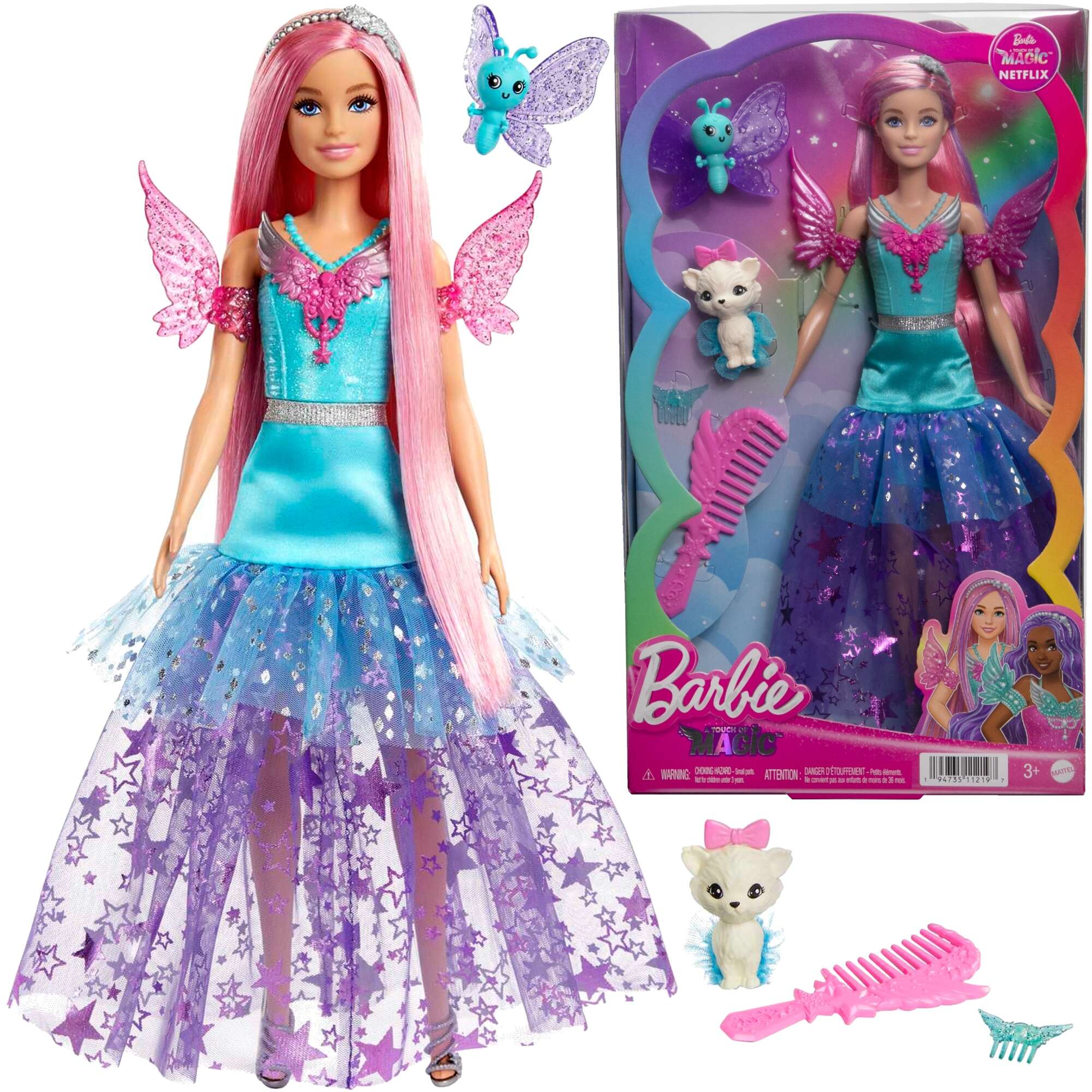 Barbie may zestaw Lalka Kolekcjonerska a Touch of Magic rowowosa wrka + pupile i akcesoria