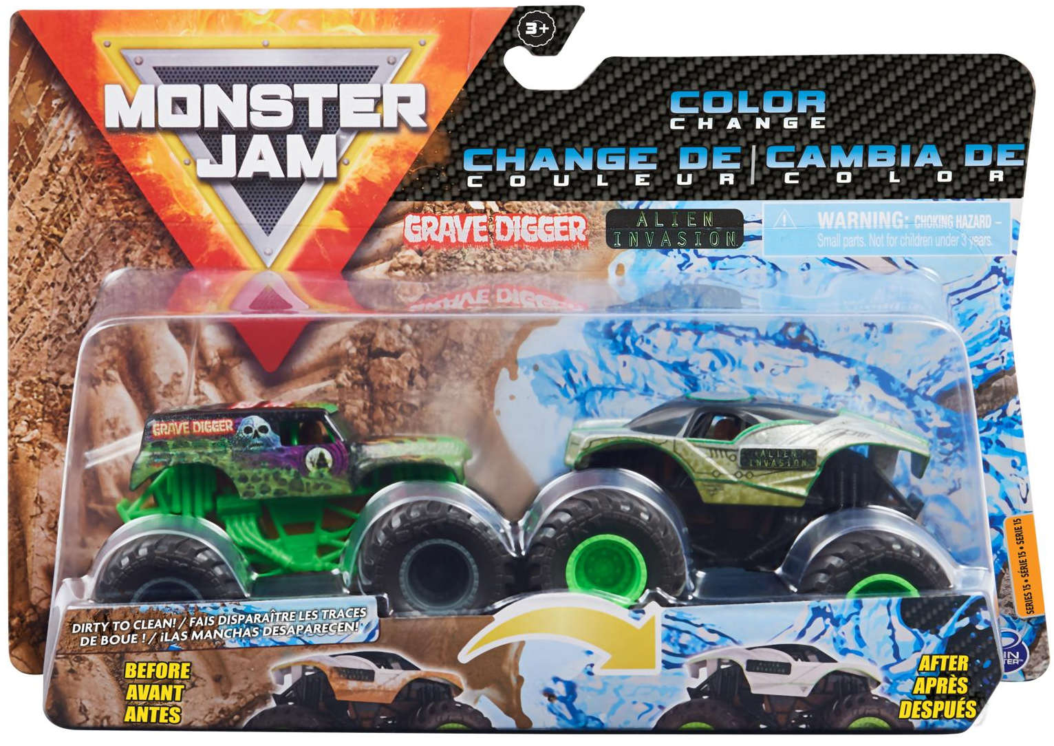 Monster Jam 2 ciê¿arówki zmieniaj±ce kolor Grave Digger i Alien Invasion