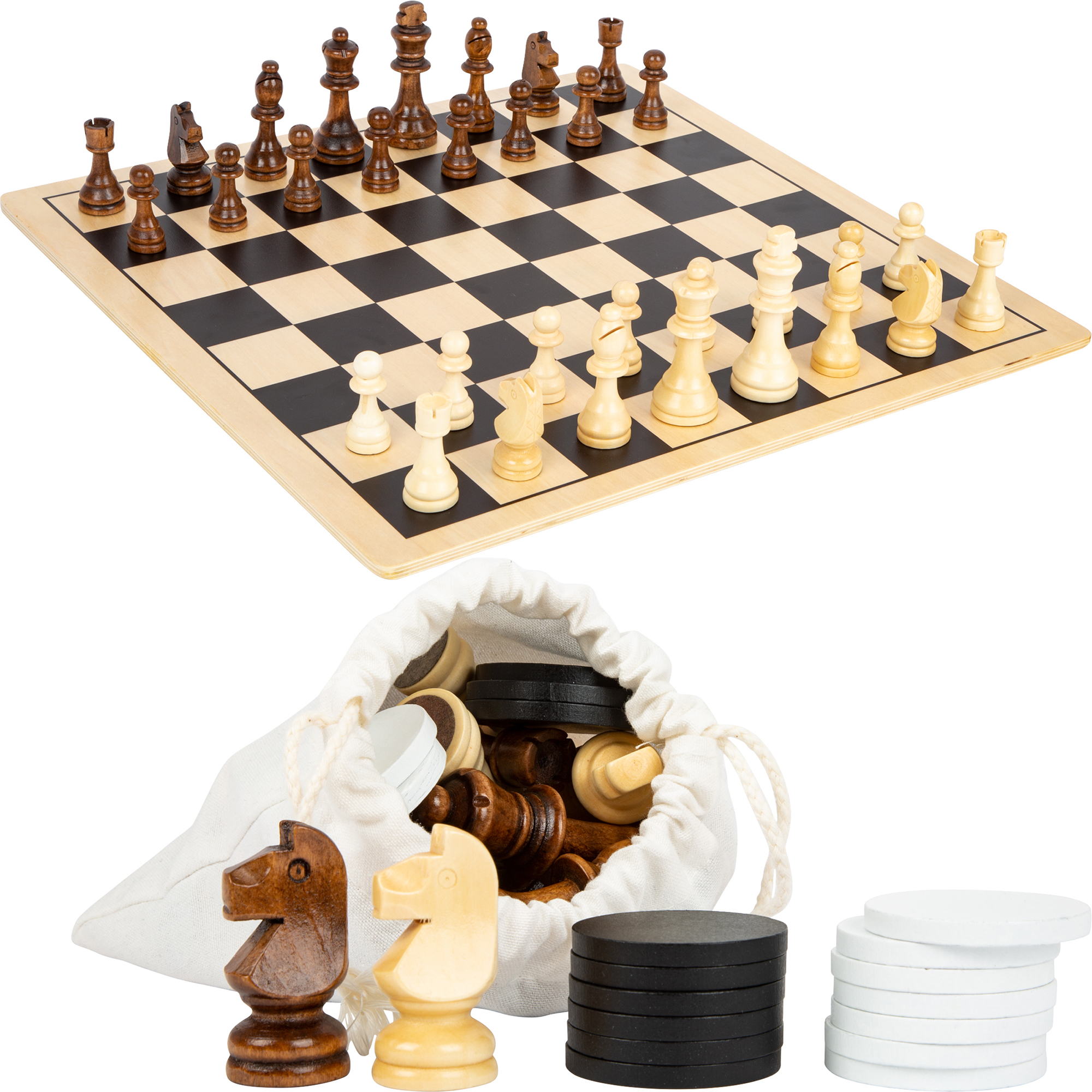 Small Foot Zestaw drewniany klasycznych gier 2w1 due szachy warcaby XL 45 cm