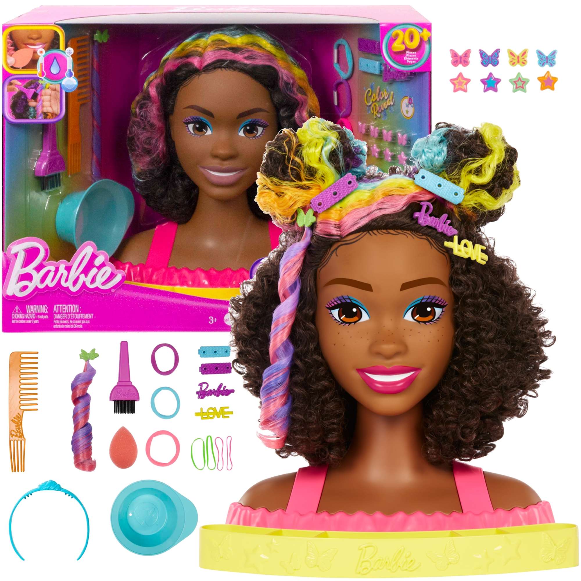 Barbie g³owa do stylizacji zmieniaj±ca kolor zestaw dla dzieci 20 elementów