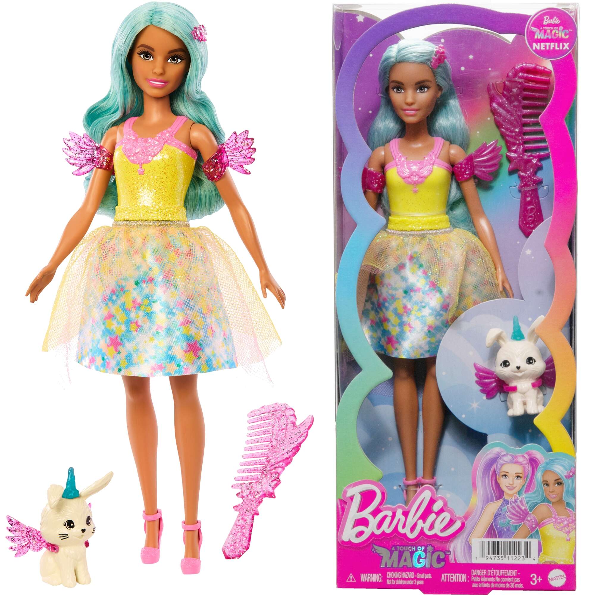 Barbie may zestaw Lalka Kolekcjonerska a Touch of Magic niebieskowosa wrka + pupil i akcesoria