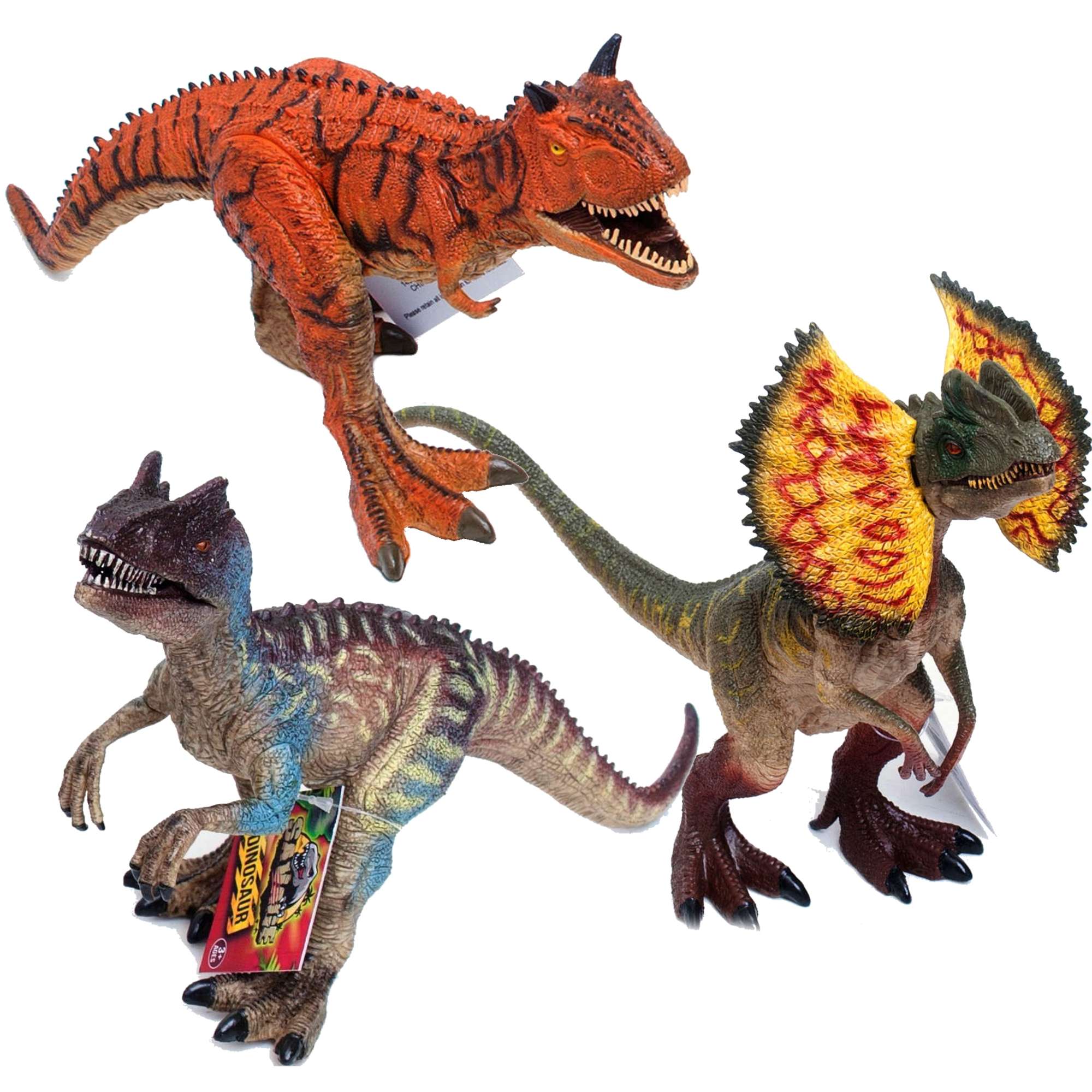 Zestaw figurek Dinozaurów Dilofozaur, Allosaurus i Carnotaurus