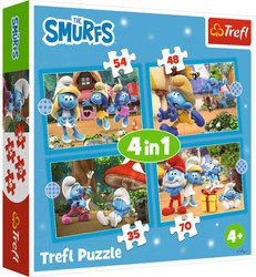 Trefl Puzzle 4w1 Wioska Smerfów The Smerfs kolorowa Układanka dla najmłodszych 4+