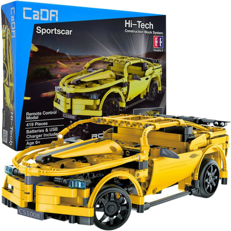 Klocki konstrukcyjne CaDA Hi-Tech Zdalnie sterowana Wyścigówka samochód żółty Auto Sportowe 30 cm Sportscar 419 elementów RC