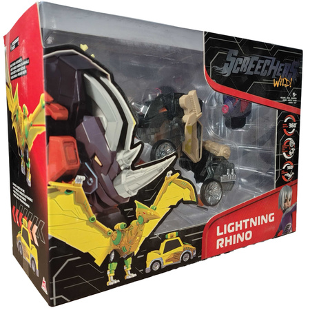 Screechers Wild! Zestaw Tansformujących Pojazdów Lightning Rhino Nosorożec Dinozaur