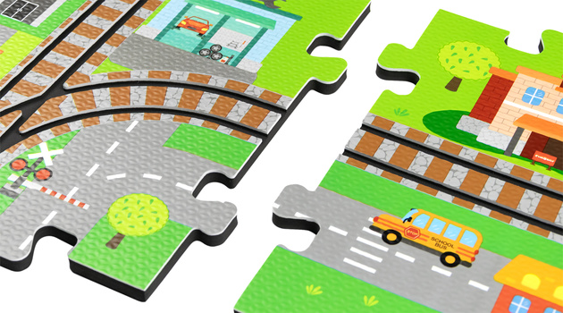 Mata Piankowa Deluxe 3D z Pociągiem na Baterie i Torami – Zestaw Edukacyjny Miasto 56 Elementów 3W1