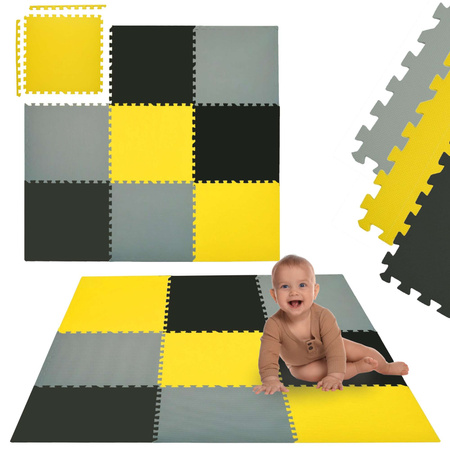 Mata piankowa podłogowa Humbi 180x180 Duże puzzle piankowe wodoodporne bezpieczne 9 szt. żółty, szary, czarny