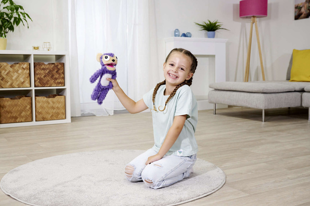 ScreamerZ Interaktywna Maskotka Rozbawiacz fioletowa Małpka z Dźwiękiem