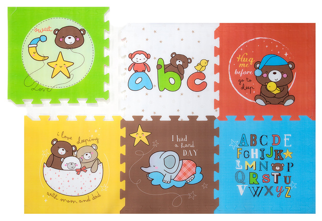 Humbi mata puzzlowa gruba 1,5 cm XXL zwierzątka literki 6 elementów 165 x 112 cm