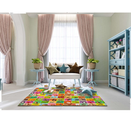 Dwustronna Składana Mata Edukacyjna z pianki XPE Podłogowa Bezpieczna 120x180 polski alfabet wieś