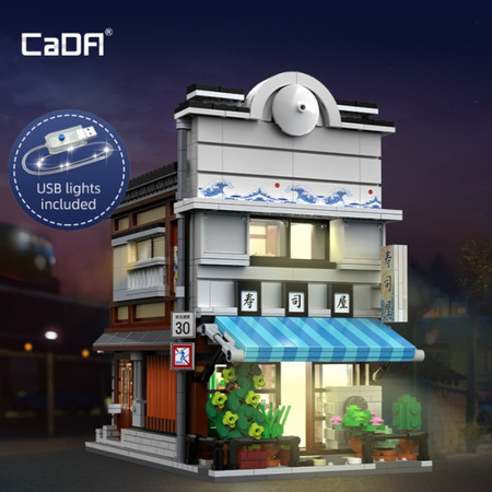 Klocki Konstrukcyjne CaDA Sklep z Sushi Budynek w japońskim stylu światło LED 1665 elementów C66018W