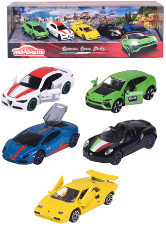 OUTLET Zestaw 5 pojazdów Wyścigówki Włoskie resoraki Dream Cars Alfa Romeo Lamborghini USZKODZONE OPAKOWANIE