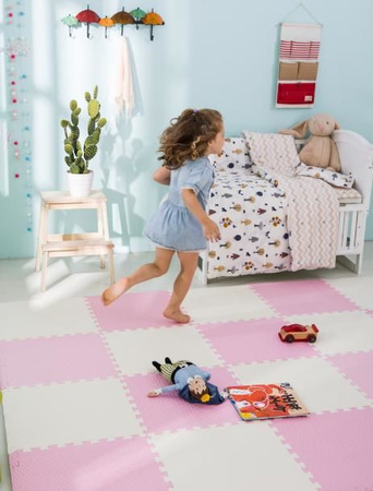 Humbi mata piankowa puzzle piankowe fitness wodoodporne pod basen 24 szt. kremowo-różowa 360 x 240 x 1 cm