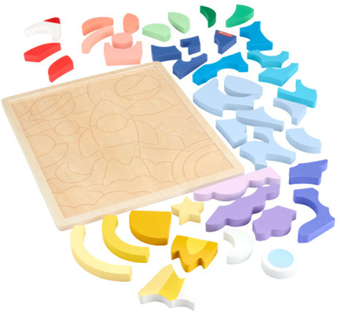 Kolorowa układanka Rakieta kosmiczna w Kosmosie drewniane puzzle 42 elementów
