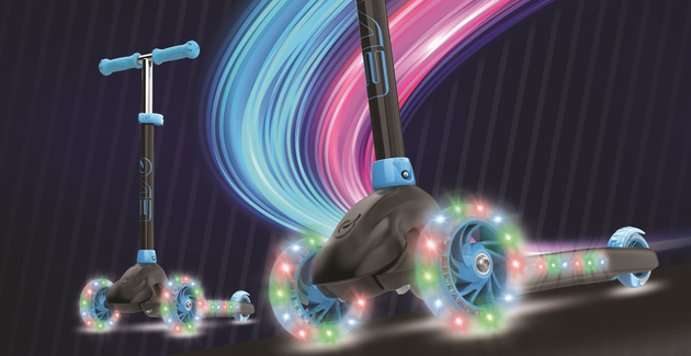 OUTLET EVO Regulowana Trójkołowa Hulajnoga dla Dzieci Eclipse Niebieski Świecące kółka i Podest PO ZWROCIE