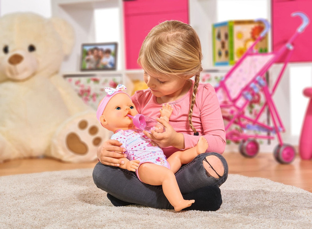 Zestaw Fotelik samochodowy dla lalek Casdon Baby Huggles + Lalka funkcyjna New Born Baby 43 cm