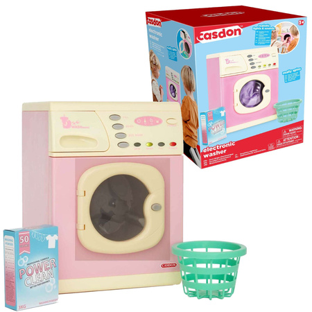 Duża Pralka Dla Dzieci Na Baterie Bęben Dźwięk Światło Rożowa Casdon